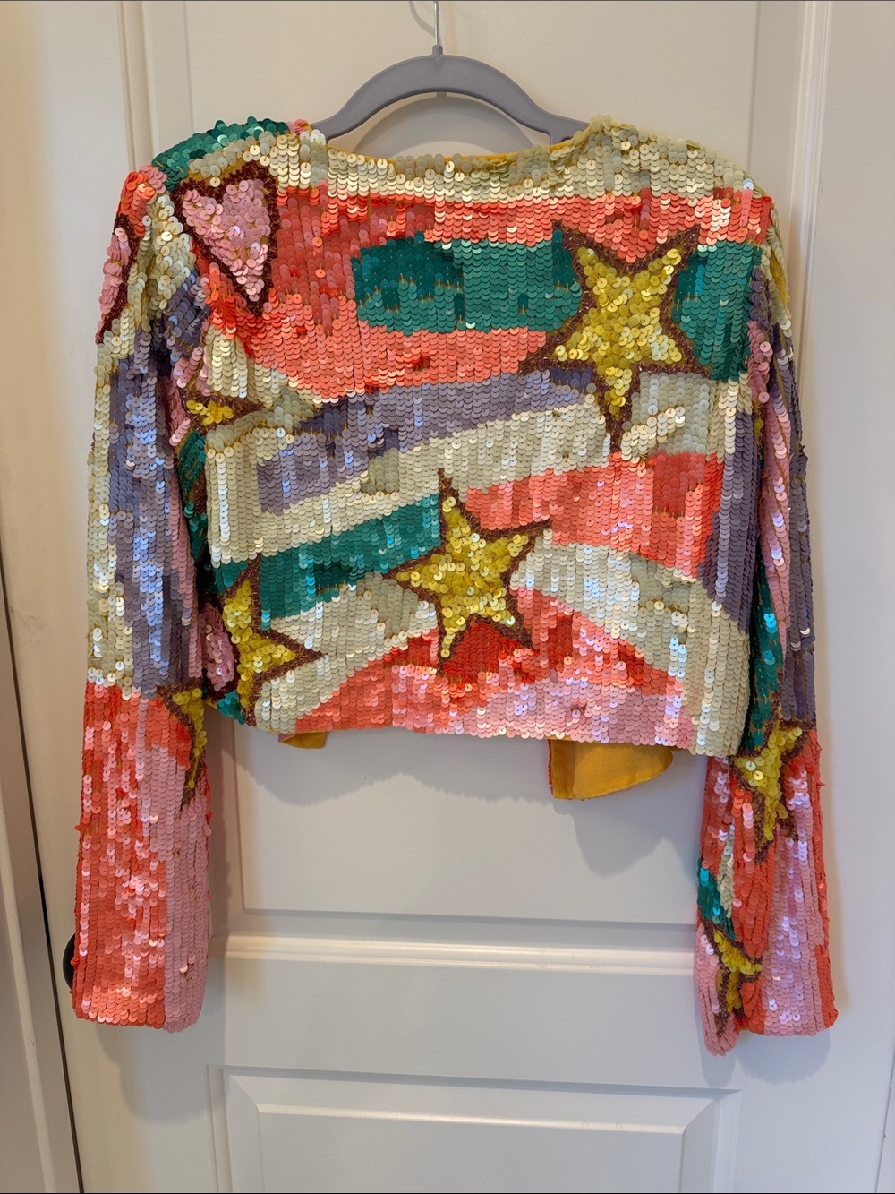 Nasty Gal Multicolor Sequin Star Cropped Blazer colorful Nashville festival - Picture 4 of 14